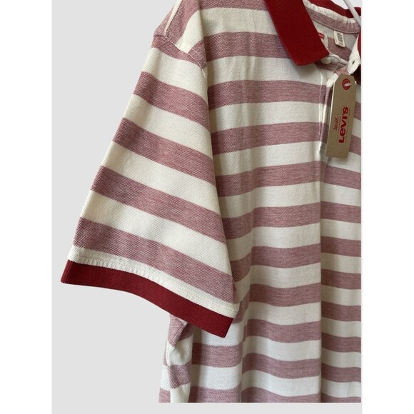 Levis Strauss & Co Shirt Mens Faded Red White Striped Polo Casual Logo 2XL NWT - Picture 3 of 7